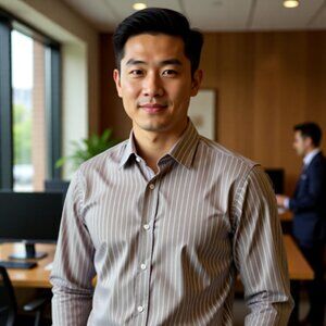 Kirkland - Men’s Brown & White Striped Dress Shirt | Professional Casual Style